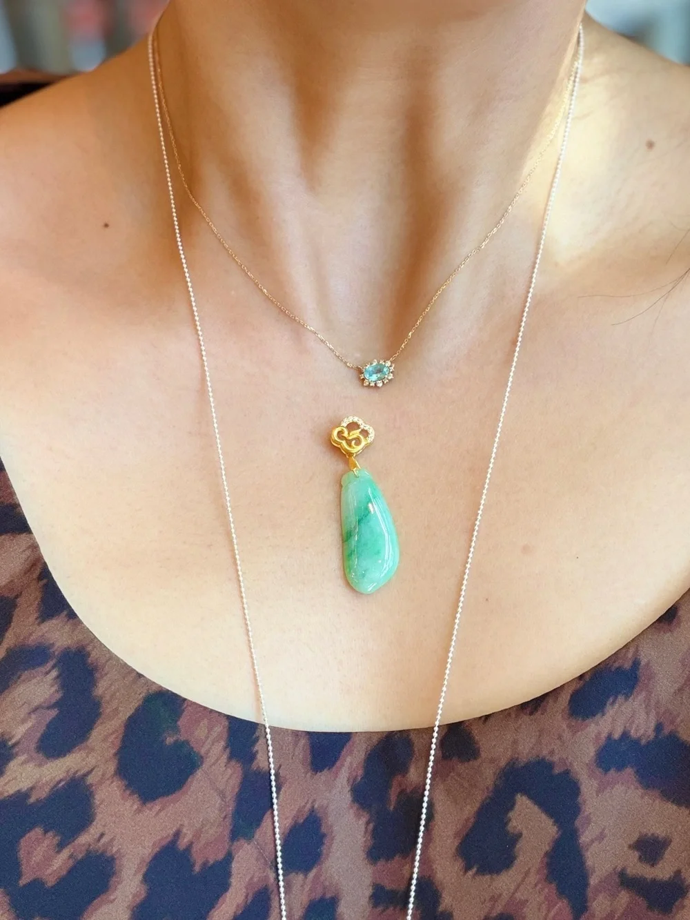 Grade A Burmese Jadeite Fu Gua Fortune Melon Pendant/Gold-Plated Silver Bail